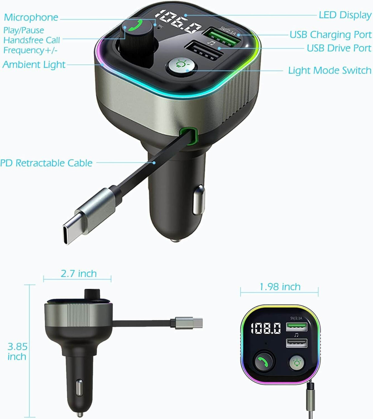 Chargeur de voiture Bluetooth FM CC01 65W max