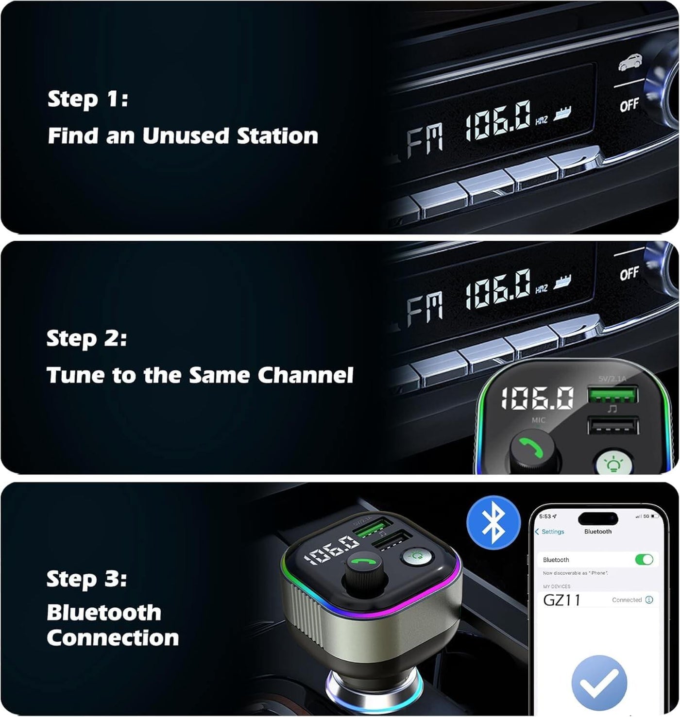 Chargeur de voiture Bluetooth FM CC01 65W max
