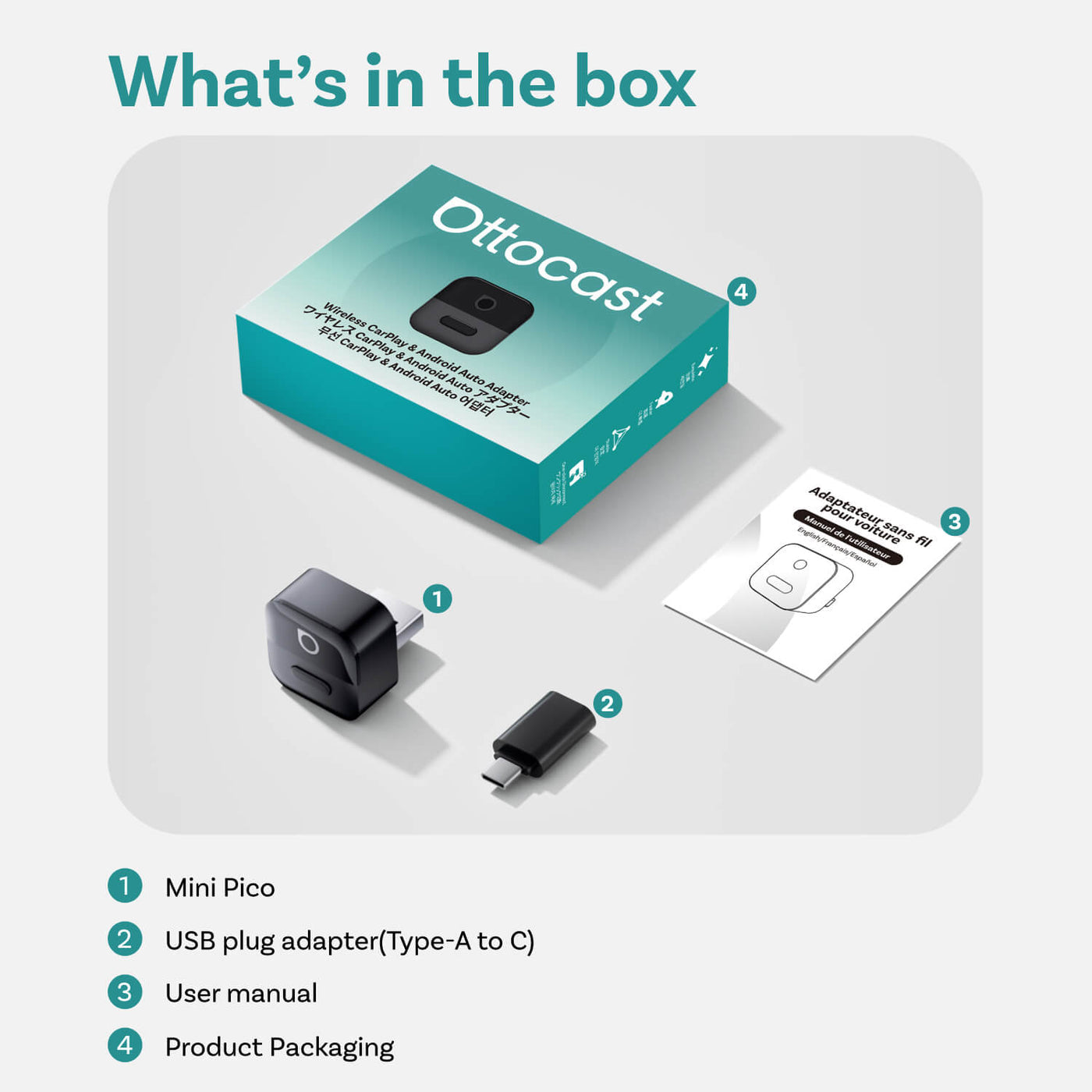 Adaptateur automatique sans fil CarPlay/Android Ottocast Mini Pico