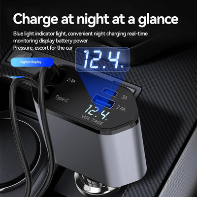 Chargeur de voiture rétractable 4 en 1 avec câble