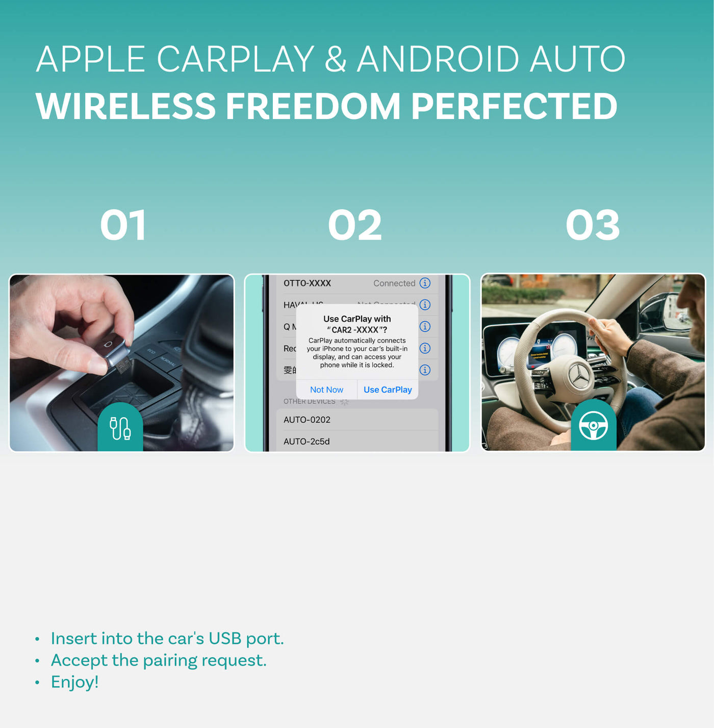 Adaptateur sans fil Ottocast Mini Cube 3.0 pour CarPlay/Android Auto