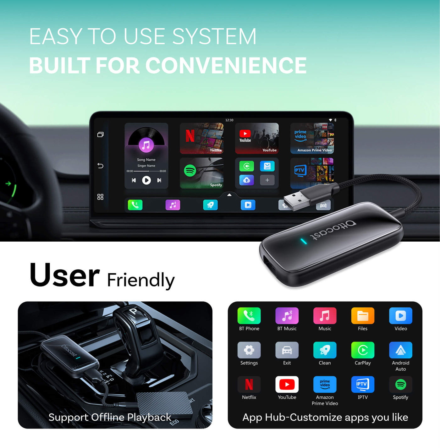 Adaptateur tout-en-un sans fil Play2Video Ultra pour CarPlay/Android Auto