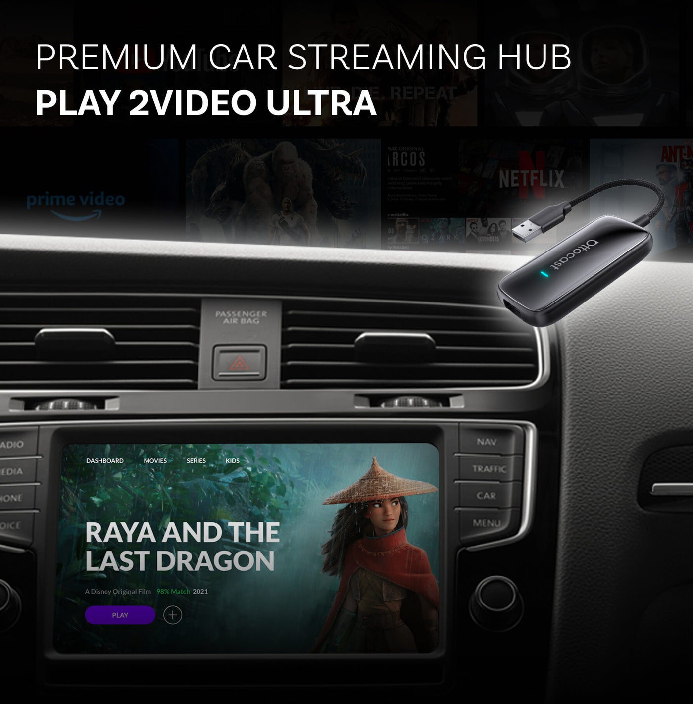 Adaptateur tout-en-un sans fil Play2Video Ultra pour CarPlay/Android Auto